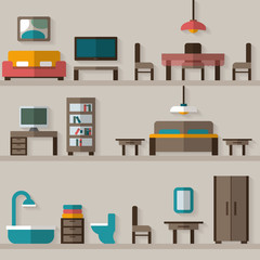 Furniture icon set for rooms of house