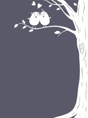 cartoon card with two fallen in love birds