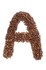 Coffee beans letter isolated on a white