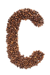 Coffee beans letter isolated on a white