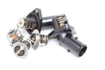 New car thermostat isolated on white. horizontal shot