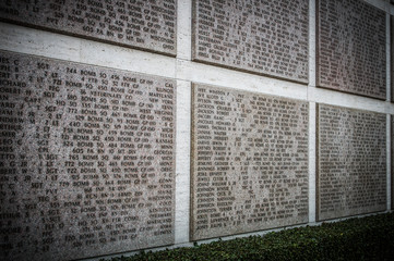 Names of Second world war casualties on a tribute wall in Floren