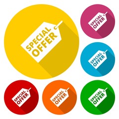 Special offer icons set with long shadow