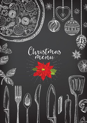 Christmas party invitation restaurant. Food flyer.