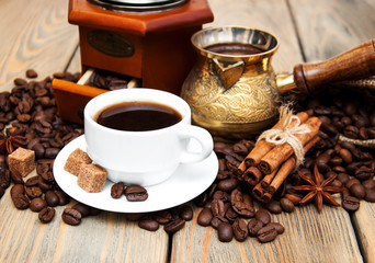 coffee cup and metal turk