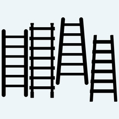 Set wooden staircase. Isolated on blue background. Vector silhouettes