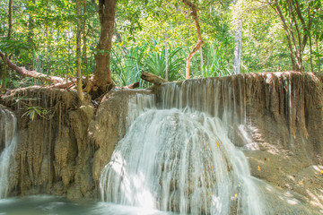 Deep forest waterfall with beautiful in thailand