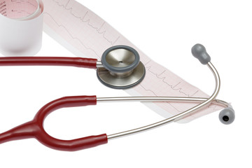 Stethoscope and cardiogram isolated