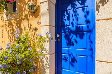 Blue door of typical Greek house, Kefalonia island, Greece