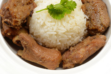 Grilled pork ribs with rice and spices