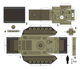 Paper model of a tank, not a real type, vector illustration