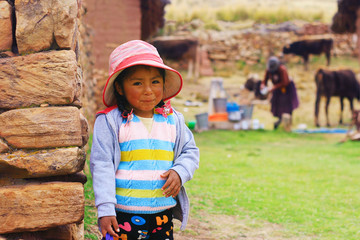 aymara little girl - obrazy, fototapety, plakaty