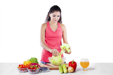 Young woman cooking healthy superfood