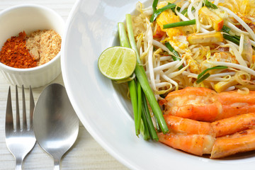 Thai food Pad thai , noodles with shrimp