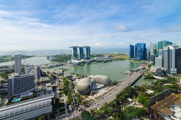 Aerial view of Singapore city with nice sky