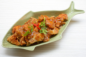 Thai food, Fried fish with thai three flavored sauce.