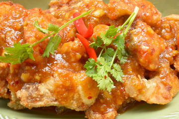 Thai food, Fried fish with thai three flavored sauce.