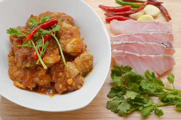 Thai food, Fried fish with thai three flavored sauce.