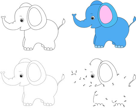 Cartoon elephant. Vector illustration. Dot to dot game for kids