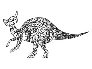 Cartoon, hand drawn, vector doodle illustration of dinosaur