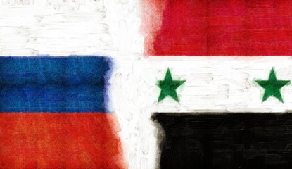 Russian flag and Syria in oil paint grunge