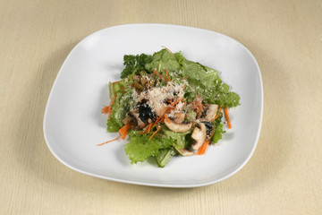 vegetable salad with mushrooms and greens