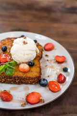 crispy French toast served with vanilla ice cream