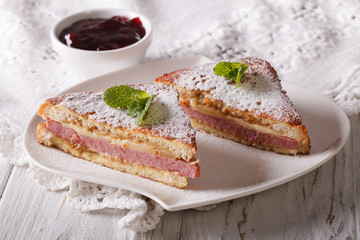 Delicious of Monte Cristo sandwich and jam. horizontal