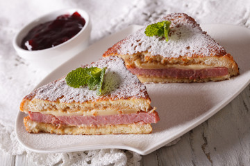 Delicious Monte Cristo sandwich close-up. Horizontal
