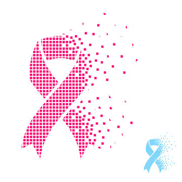 vector blue pink flying pixel ribbon - prostate breast cancer