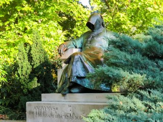 Monument of Anonymous (notary and chronicler of a Hungarian King), Varosliget Park, Budapest,...