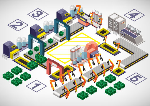 illustration of info graphic factory equipment concept in isometric 3D graphic