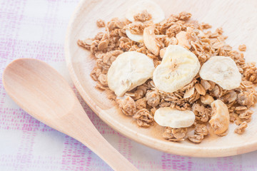 Homemade granola breakfast with dried fruit