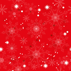 Naklejka na ściany i meble Seamless pattern of beautiful snowflakes on a red background.