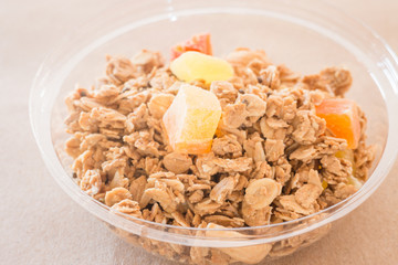 Homemade granola breakfast with dried fruit