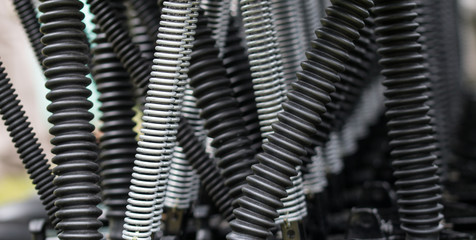 Bunch of corrugated tubes and pipes