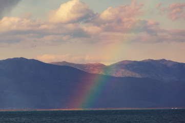 Rainbow in mountains