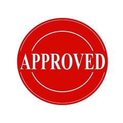 approved white stamp text on circle on red background