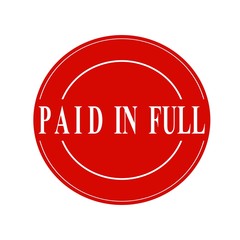 Paid in full white stamp text on circle on red background