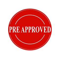 PRE-APPROVED white stamp text on circle on red background