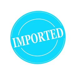 Imported white stamp text on circle on blue background