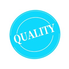 quality white stamp text on circle on blue background
