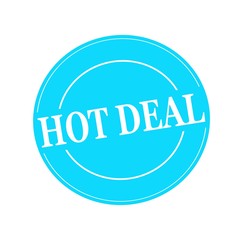 hot deal white stamp text on circle on blue background
