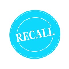 Recall white stamp text on circle on blue background