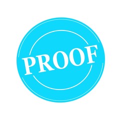 PROOF white stamp text on circle on blue background