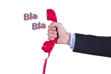 businessman with red phone