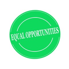 EQUAL OPPORTUNITIES white stamp text on circle on green background