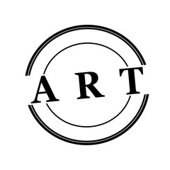ART black stamp text on circle on white background