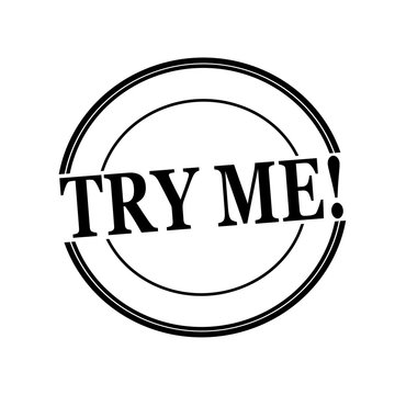 Try me black stamp text on circle on white background