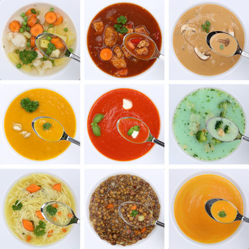 Collage Suppe Suppen gesunde Ernährung essen Tomatensuppe Gemü